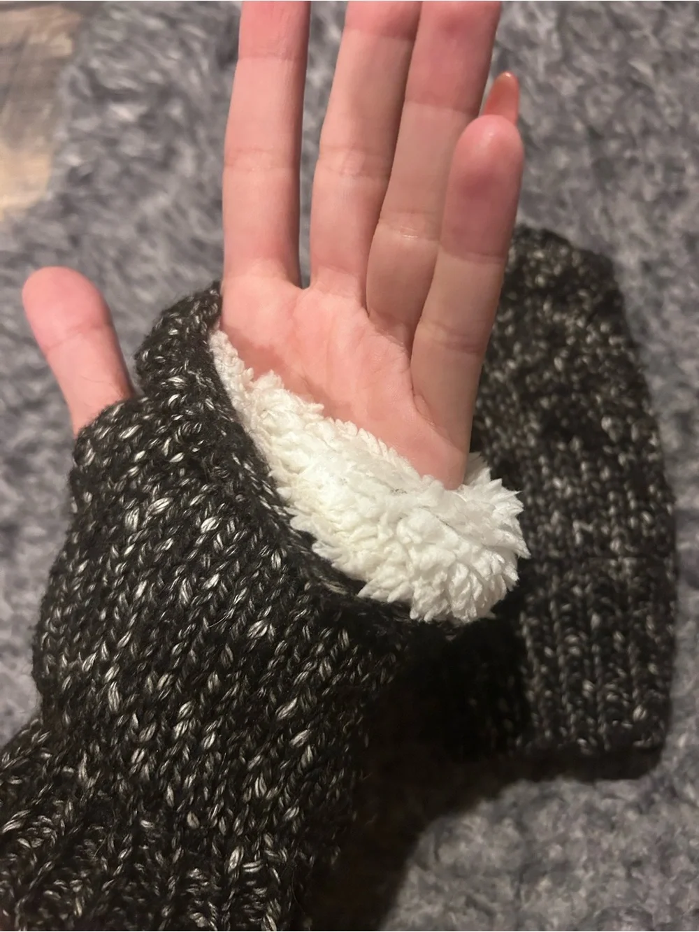 Free People Marled Black & Gray Fingerless Mittens